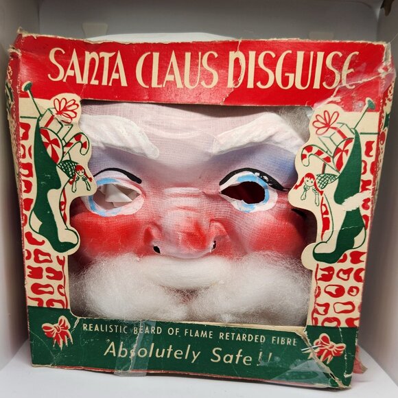Vintage Santa Claus Disguise Mask with Box Scary Santa Face - Picture 1 of 14